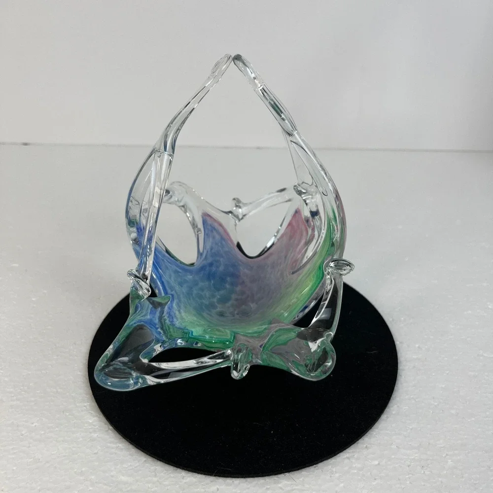 Vintage Murano Italy Rainbow Art Glass Starfish Basket Bowl Handblown‎